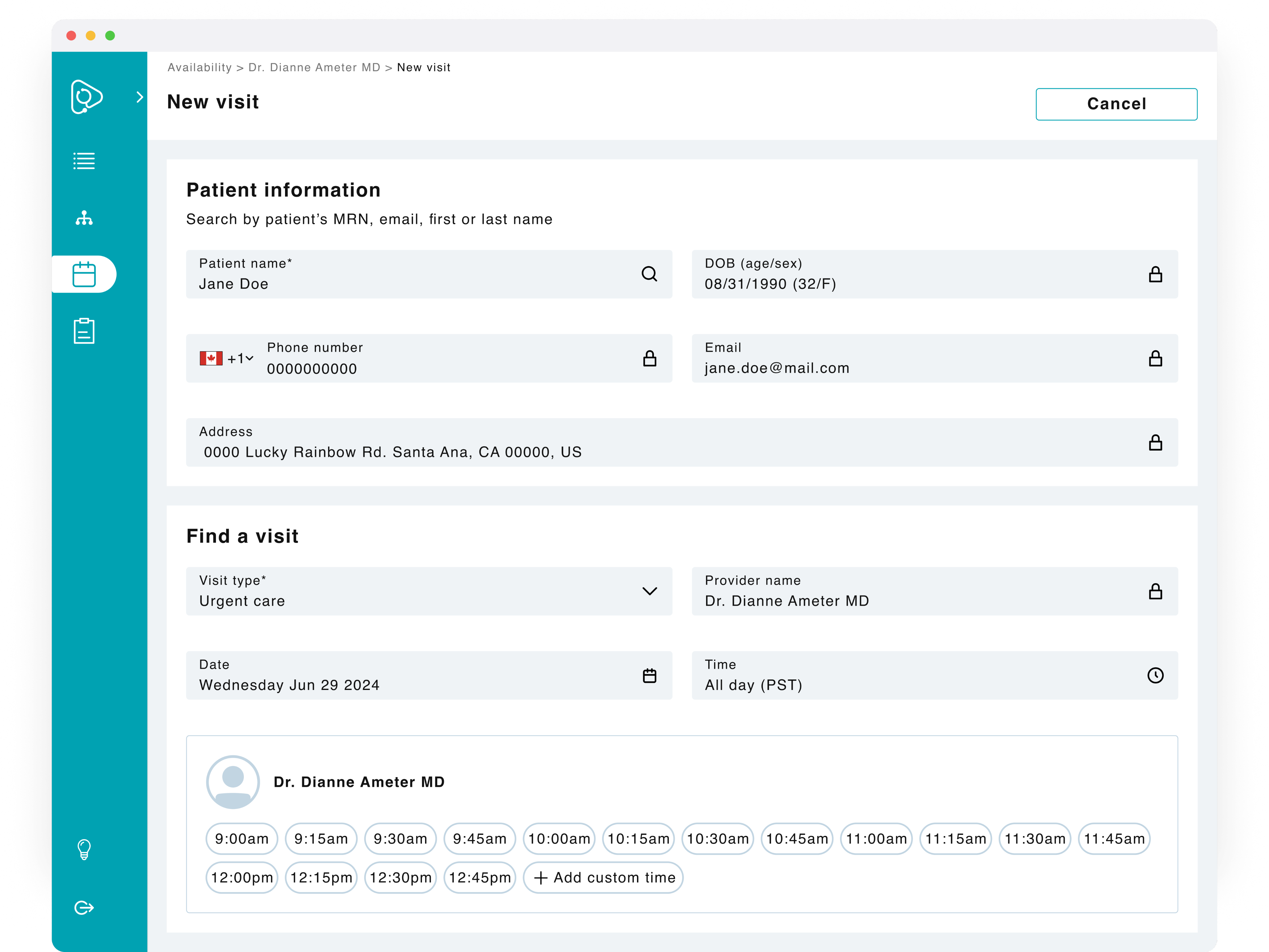 Telehealth web app to book visits for the internal team